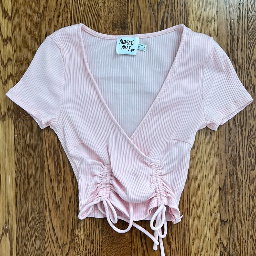 Princess Polly V-neck Pink Cinched Crop Top